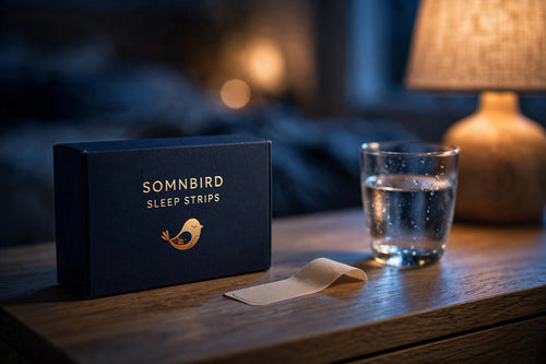 Somnbird Sleep Strips on a nightstand